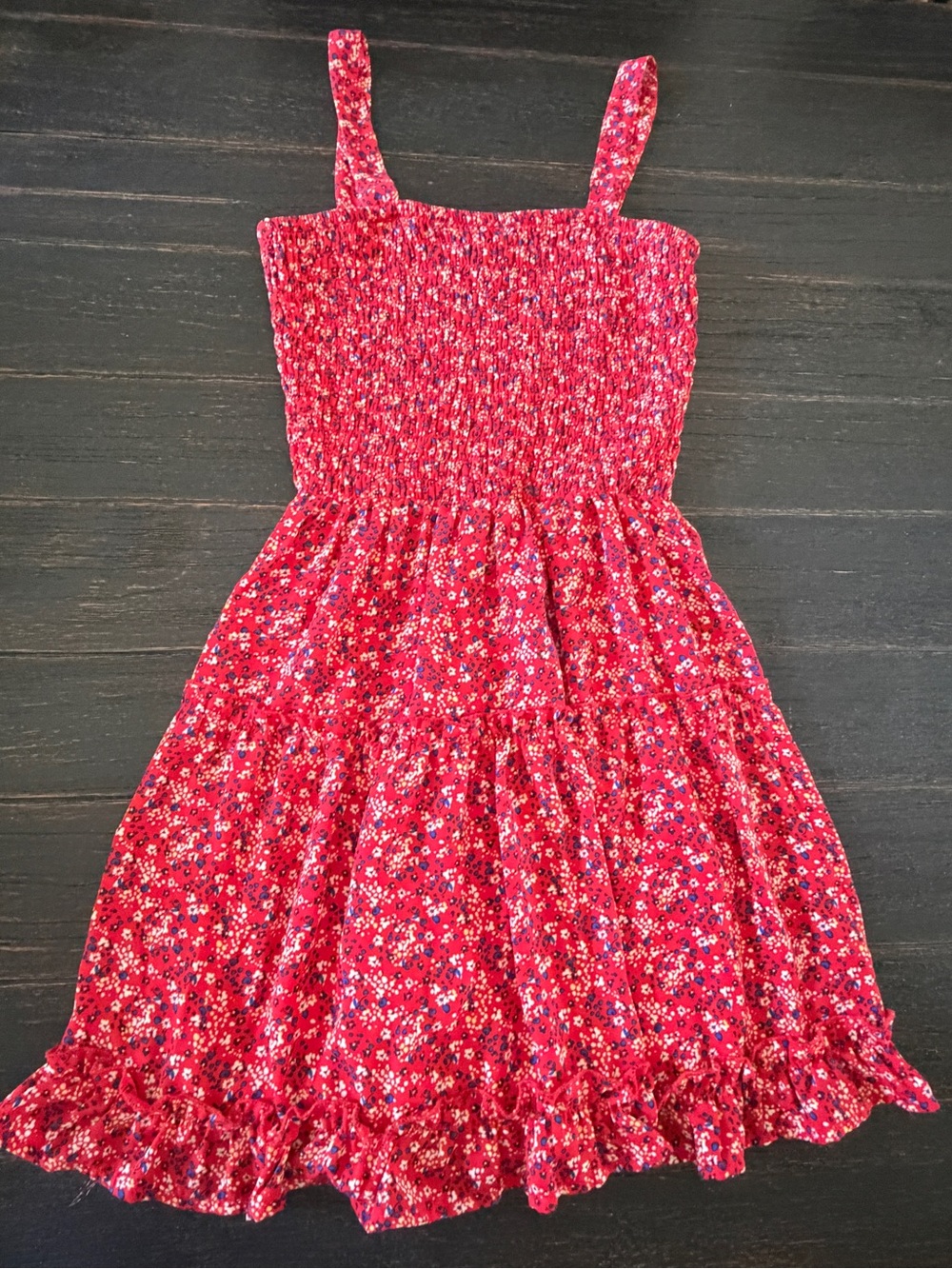 Girls Red Floral Smocked Sundress